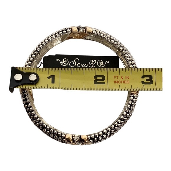 Scroll Gold And Silver Tone Link Stretch Bracelet Petite White Crystal Accents - Picture 14 of 14